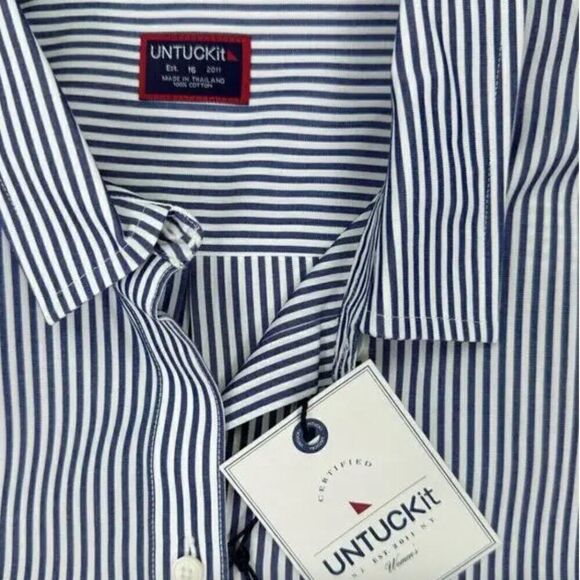 Untuckit Marsanne striped women's blue and white stripe button up blouse sz6 NWT - Picture 4 of 8
